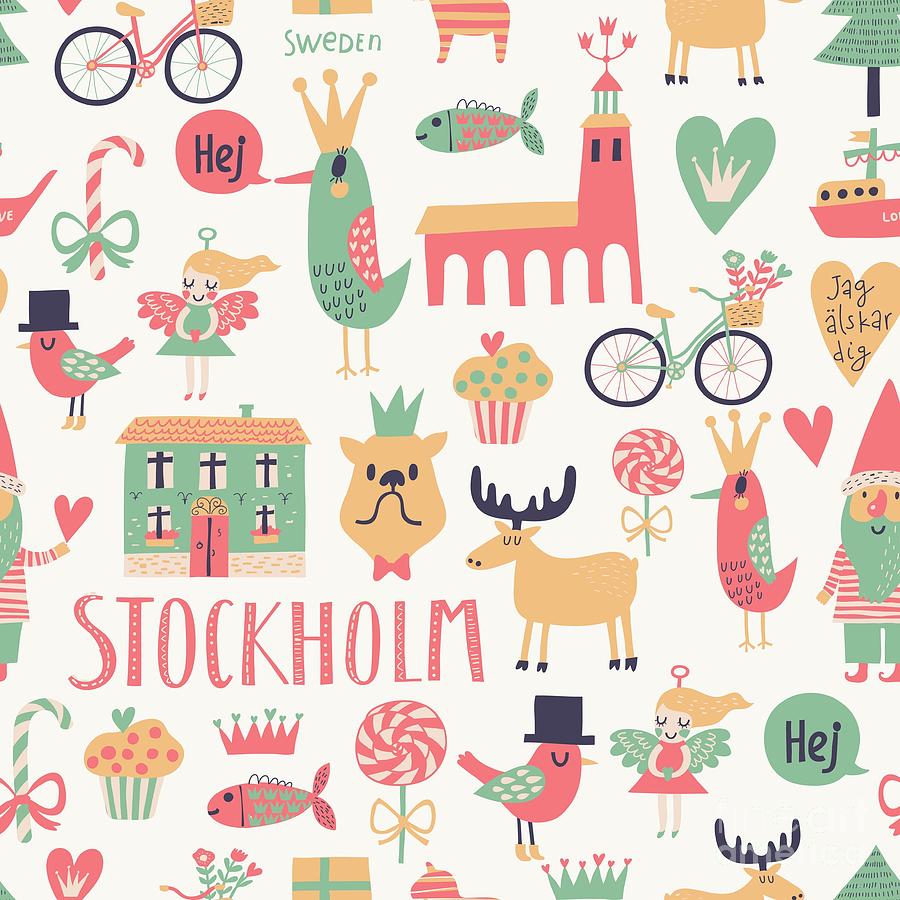 Country Digital Art - Stockholm Concept Seamless Pattern by Smilewithjul