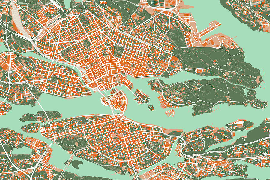 Stockholm map orange Digital Art by Jasone Ayerbe- Javier R Recco