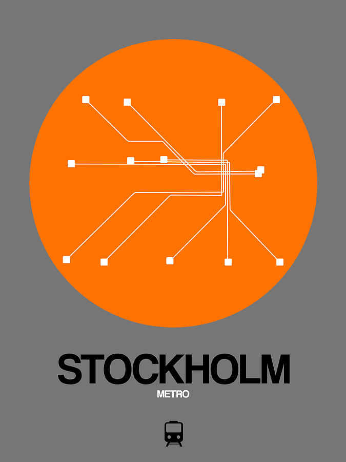 Map Digital Art - Stockholm Orange Subway Map by Naxart Studio