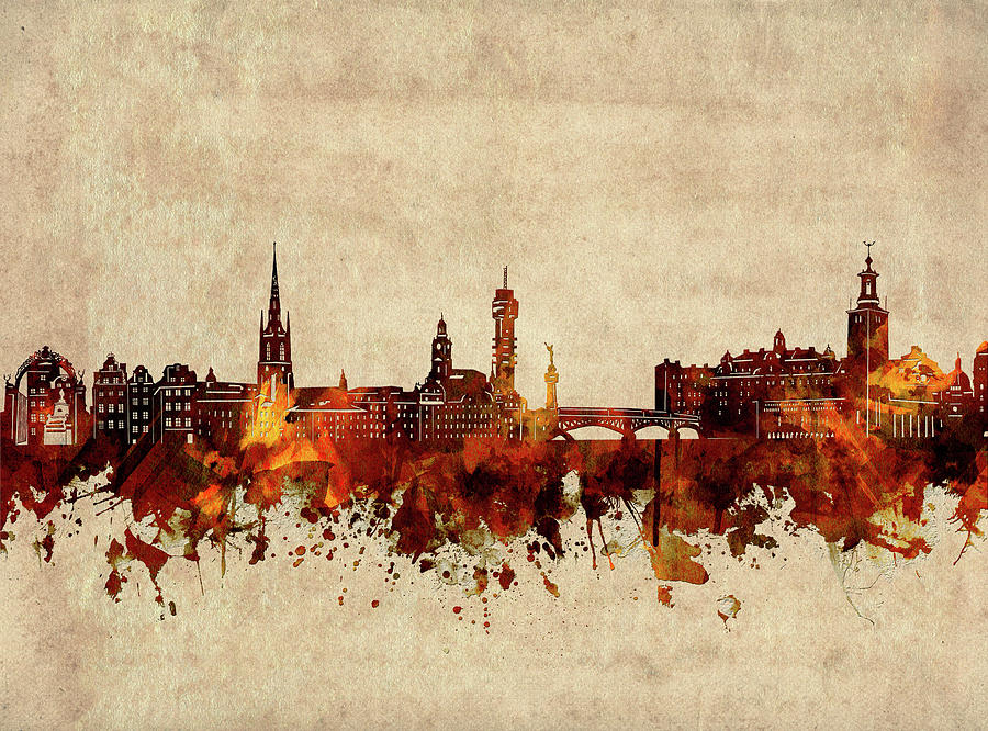 Stockholm Skyline Sepia Digital Art