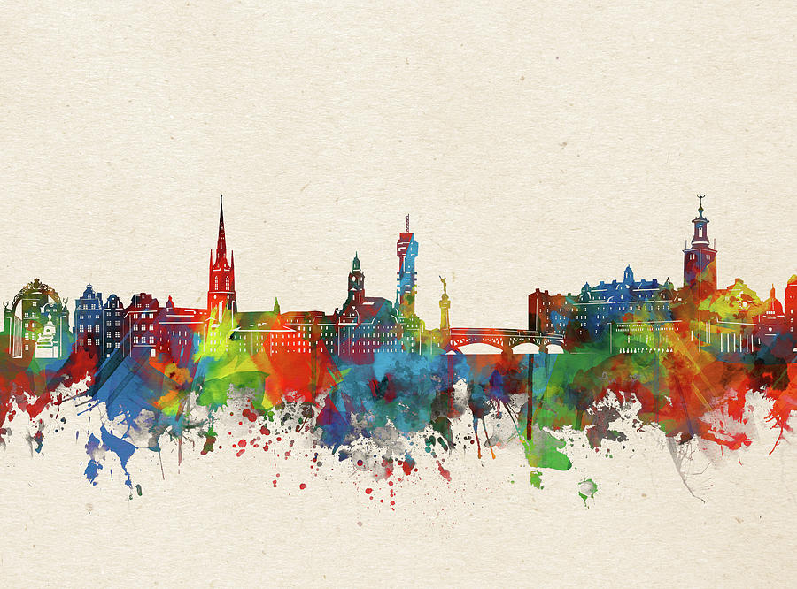 Stockholm Skyline Watercolor Digital Art