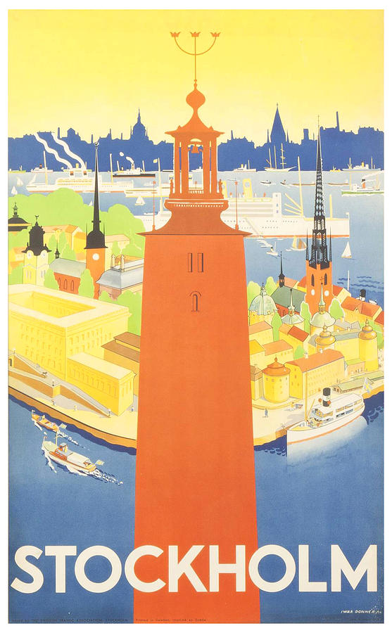 Vintage Travel Poster Stockholm FRIDGE MAGNET 