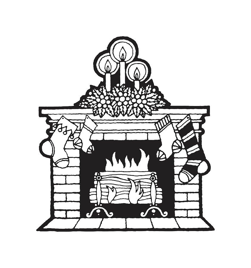 Clipart of a Black and White Fireplace with Christmas Stockings - Royalty  Free Vector Illustration by visekart #1498765