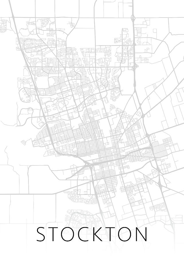 Stockton California City Street Map Black And White Series Design Turnpike 