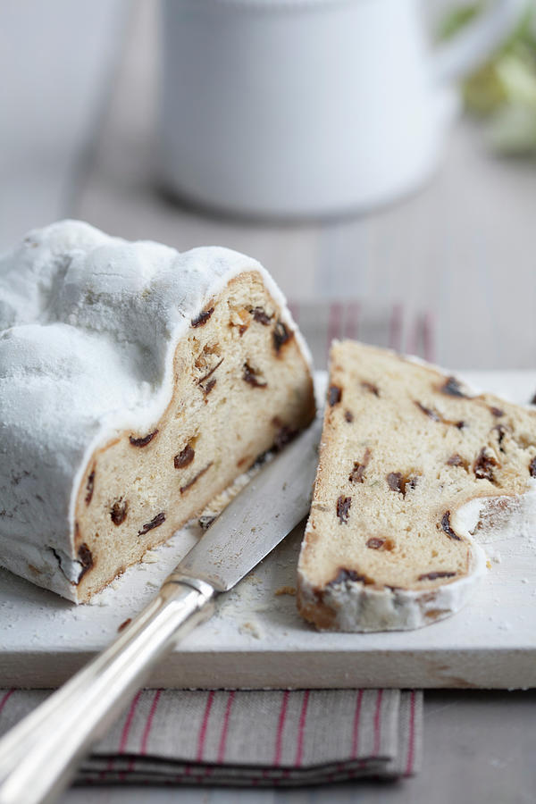 Stollen Cake And A Silver Knife Photograph by Martina Schindler