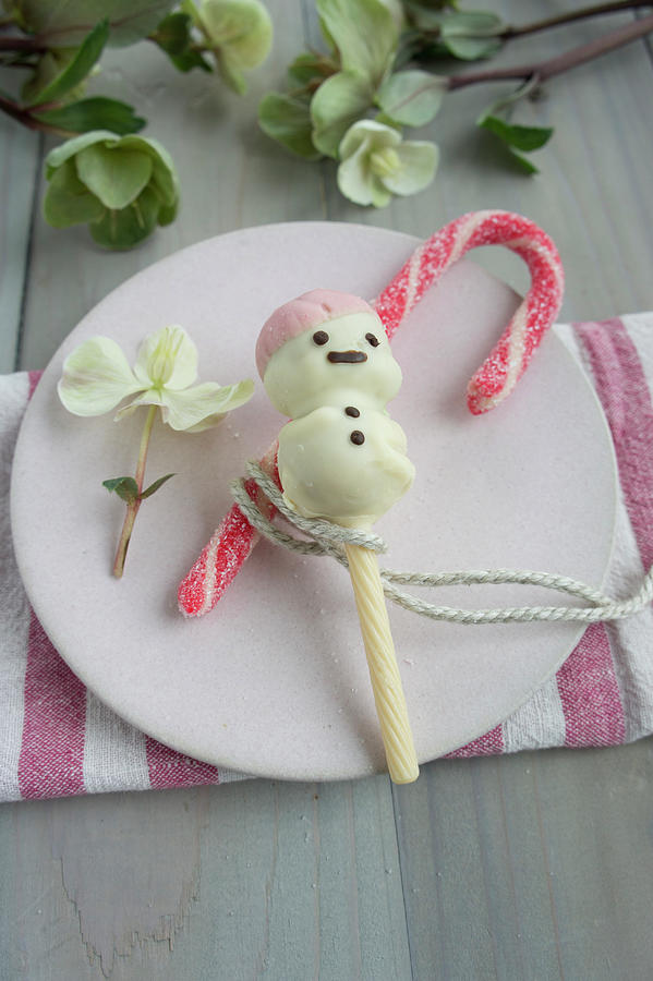 Stollen Cake Pop Snowmen Covered In White Chocolate Photograph by Martina Schindler