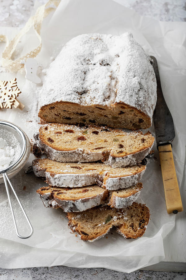 Stollen - German Christmas Bread With Nuts, Spices And Candied Fruit Photograph by Zuzanna Ploch