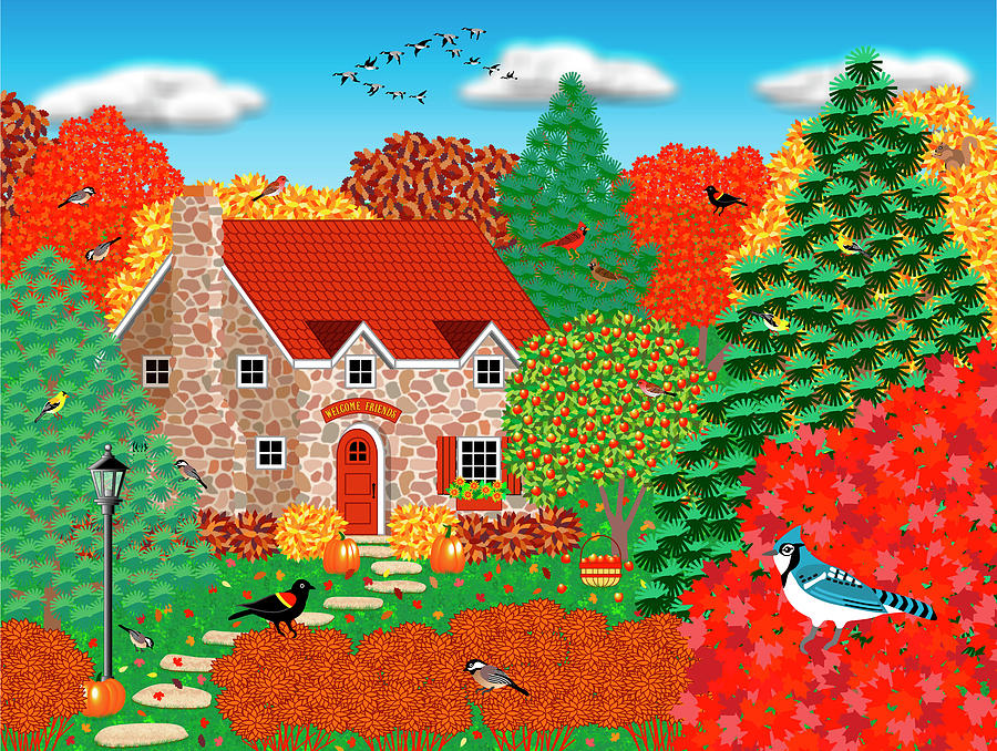 Apple Tree Digital Art - Stone Cottage Autumn by Mark Frost