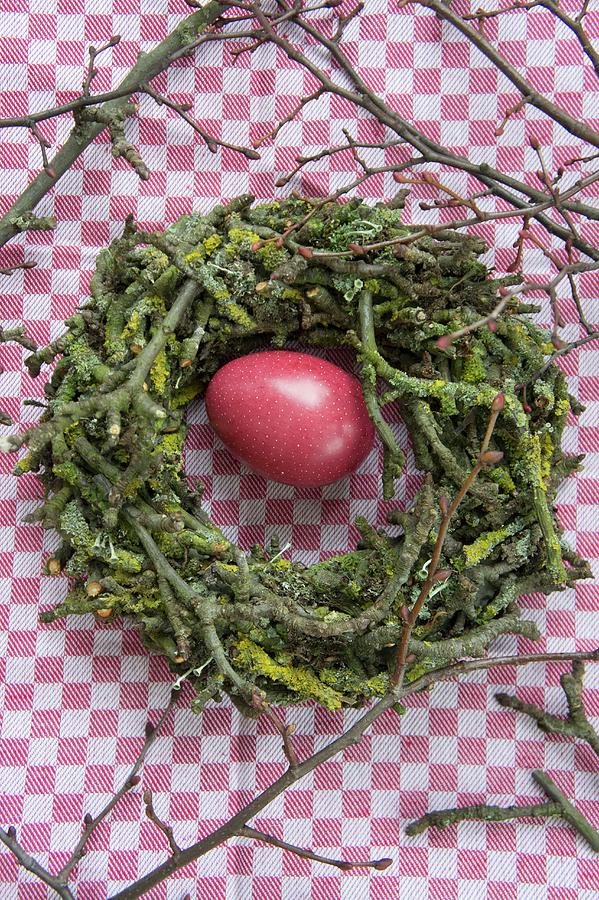 Stone Egg In Easter Nest Of Apple Tree Twigs Photograph by Martina Schindler