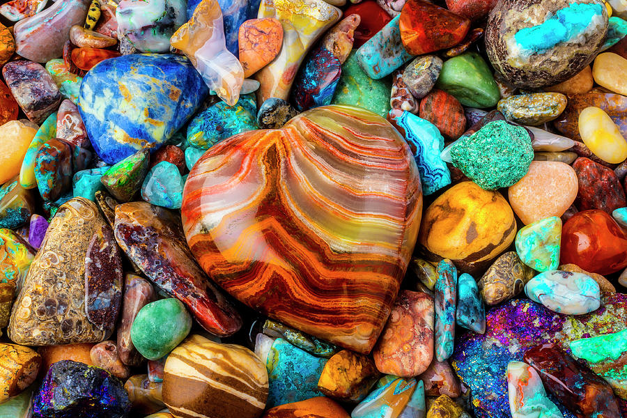 Stone Heart And Colorful Polished Stones Photograph by Garry Gay