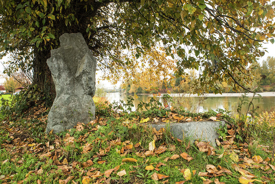 Stone Marker and Fallen Leaves Photograph by Tom Cochran