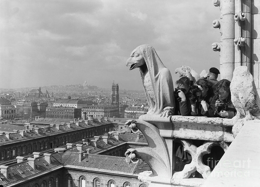 Stone masons working on the Galerie des Chimeres of Notre Dame Cathedral by Unknown Stone masons working on the Galerie des Chimeres of Notre Dame Cathedral by Unknown