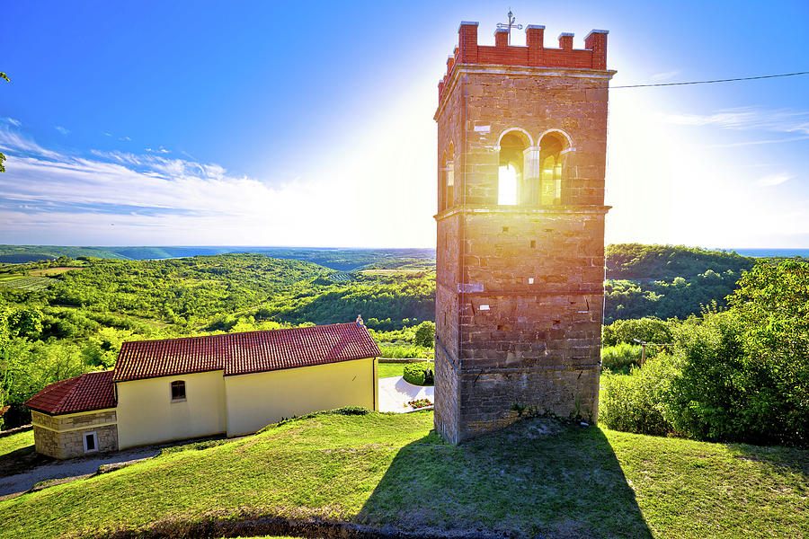 Stone tower of Krasica and istrian green landscape view, Photograph by Brch Photography