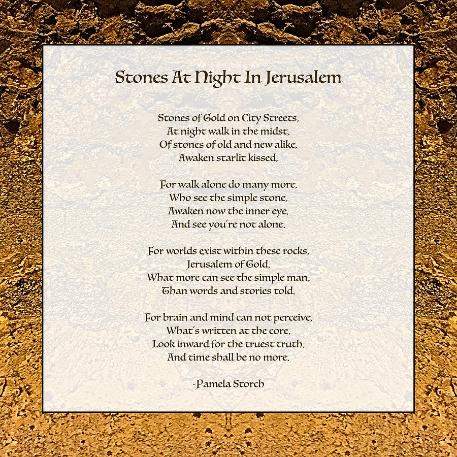 Poem Digital Art - Stones at Night in Jerusalem Poem by Pamela Storch