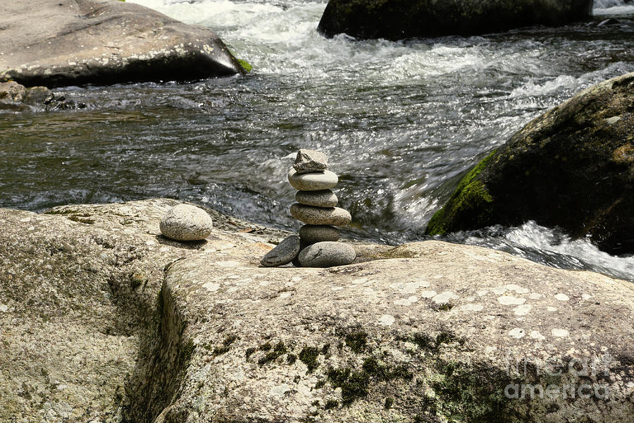 Stones Stacked By River Photograph by Phil Perkins