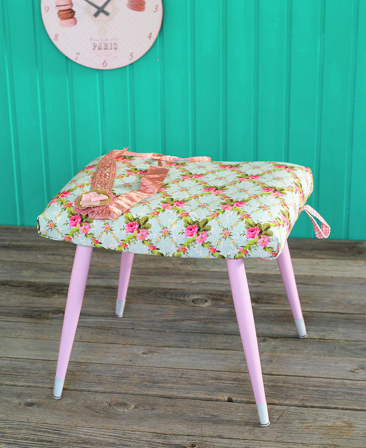 Stool With Seat Covered In Floral Fabric Photograph by Flowers & Green