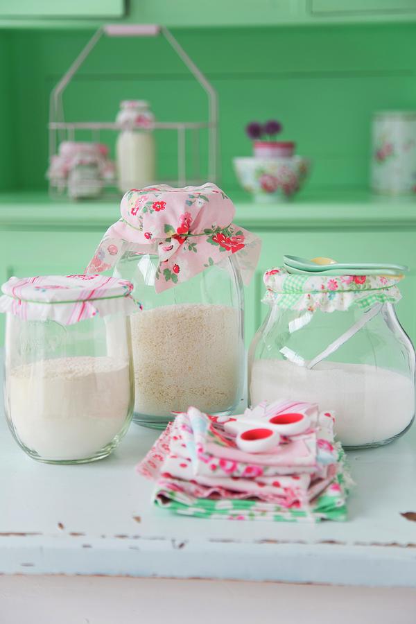 Storage Jars With Hand-made Vintage-style Cloth Lid Covers Photograph by Syl Loves
