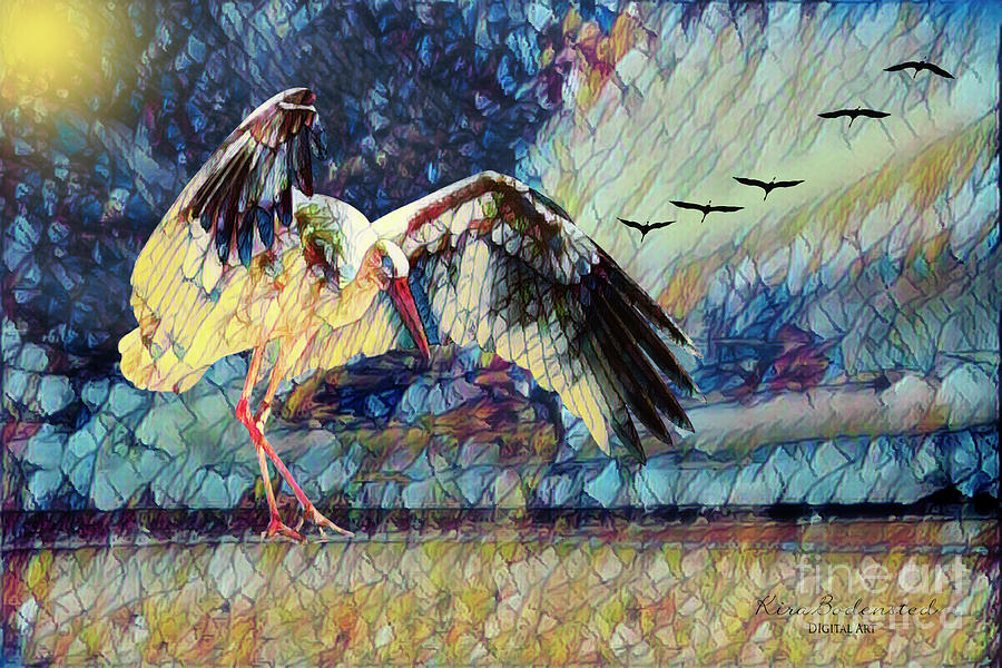 Stork Digital Art by Kira Bodensted