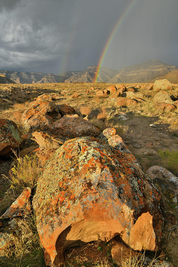 Storm and Rainbow at Sunset on Book Cliffs Photograph by Ray Mathis