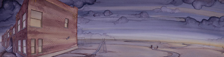 Prairie Painting - Storm Behind School by Scott Kirby