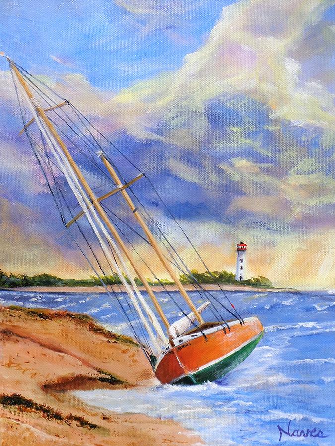 Storm Boat Beaching Painting by Deborah Naves