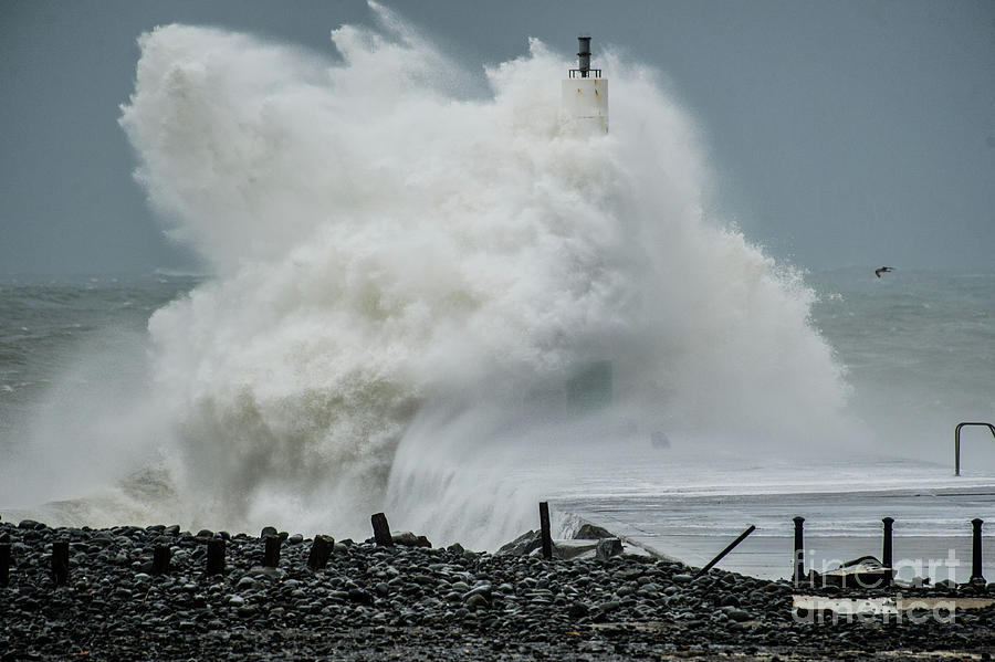 Aberystwyth Photograph - Storm Brian Hitting Aberystwyth Lighthouse by Keith Morris Aberystwyth Photograph - Storm Brian Hitting Aberystwyth Lighthouse by Keith Morris