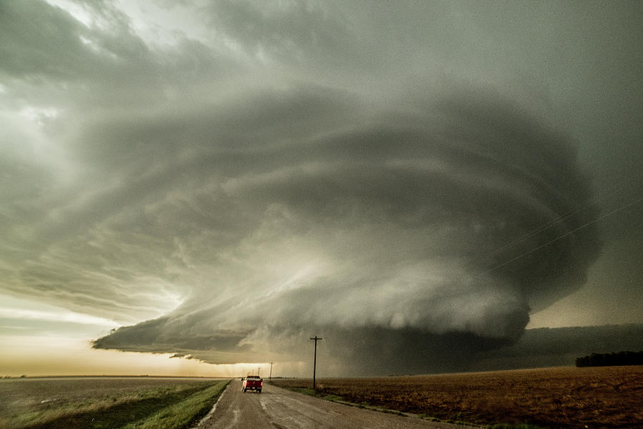 Storm Chaser Driving Towards An Supercell That Has Already Produced ...