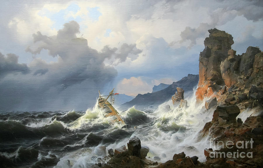 Storm on Norwegian coast Painting by Thea Recuerdo
