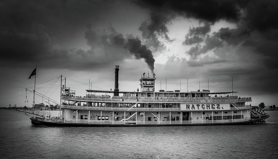 New Orleans Photograph - Storm Over Steamboat Natchez In Black and White by Greg and Chrystal Mimbs