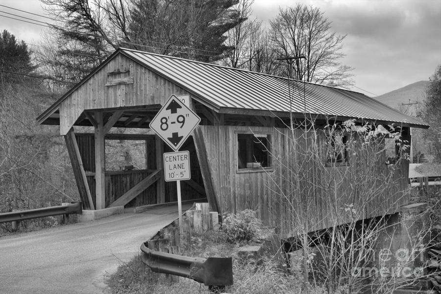 Storms Over The School Street Covered Bridge Black And White Photograph by Adam Jewell