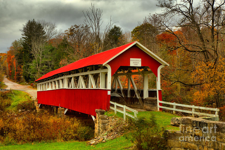 Fall Photograph - Stormy Skies Over The Barronvale Covered Bridge by Adam Jewell