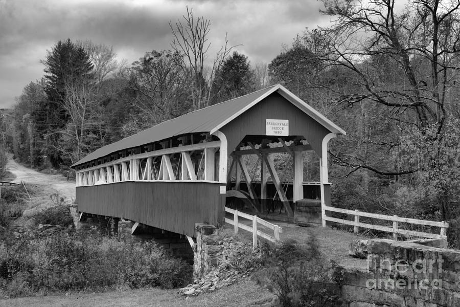 Stormy Skies Over The Barronvale Covered Bridge Black And White Photograph by Adam Jewell
