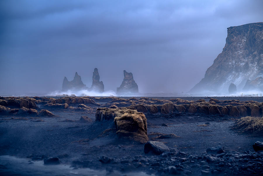 Nature Photograph - Stormy Vik Black Beach by Ariel Ling