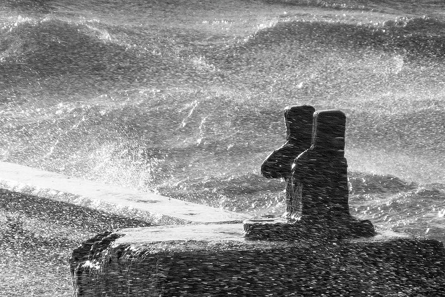 Stormy Waters At The Harbor Bw Photograph