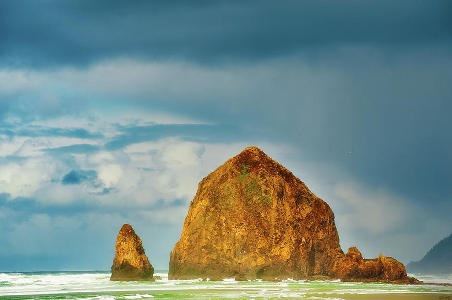 Stormy Weather At Haystack Rock  Photograph by Dee Browning