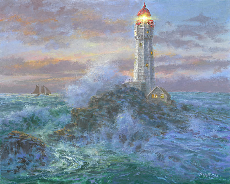 Lighthouse Painting - Stormy Weather by Nicky Boehme