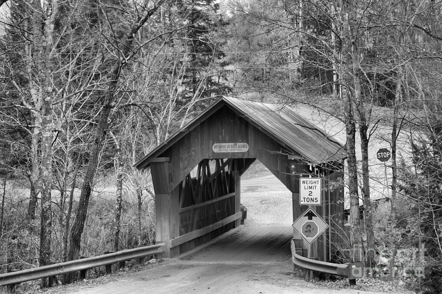 Stowe Hollow Covered Bridge Black And White Photograph by Adam Jewell
