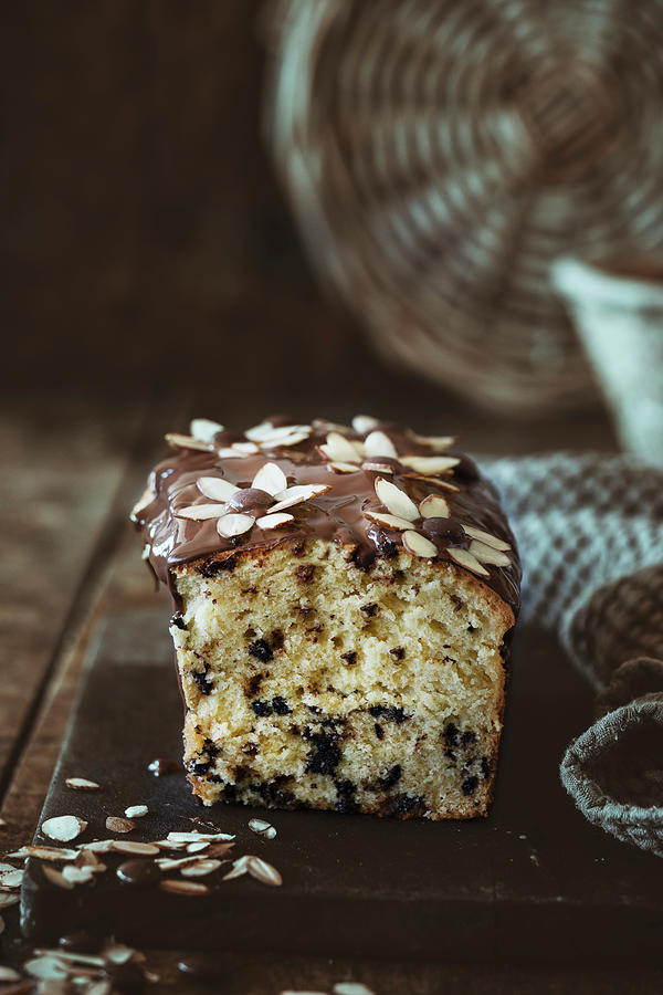 Stracciatella Cake With Milk Chocolate Glaze And Almond Flowers