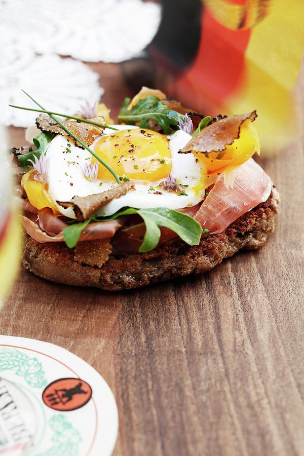 Strammer Max bread Topped With Ham And A Fried Egg With Truffles Photograph by Jalag / Markus Bassler