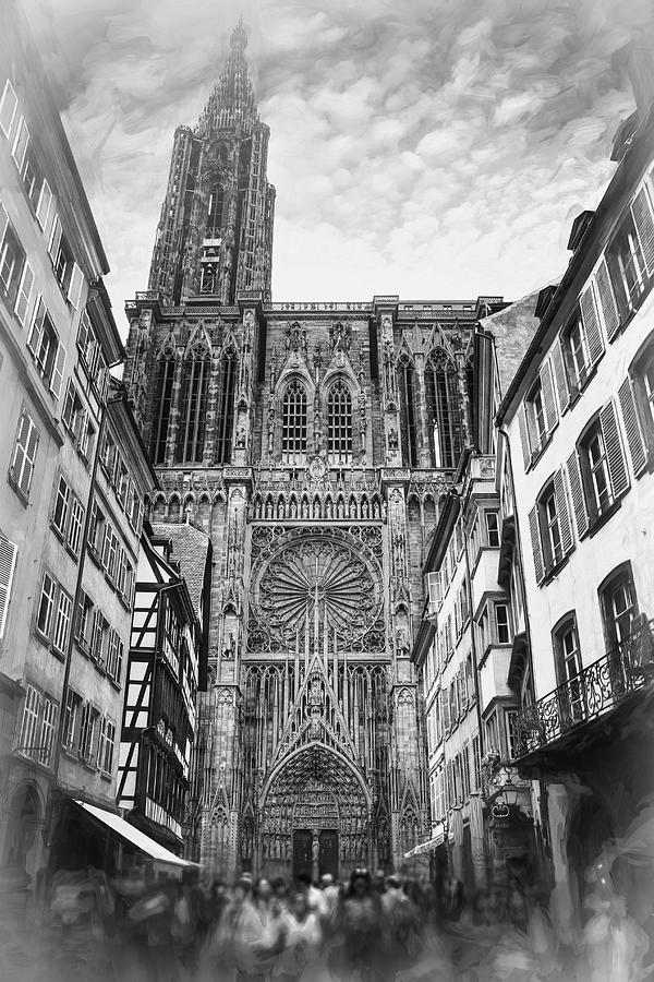 Strasbourg Cathedral France Black And White Photograph