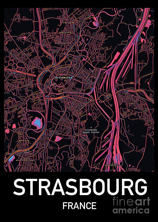 Strasbourg City Map Digital Art by HELGE Art Gallery