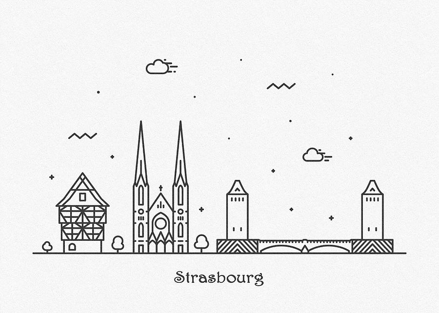 Strasbourg Cityscape Travel Poster Drawing by Inspirowl Design