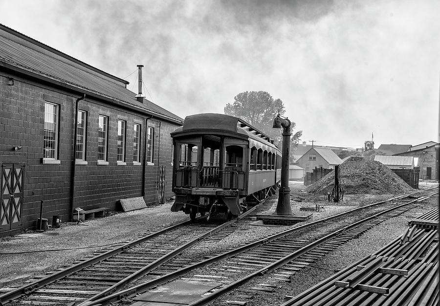 Strasburg Train Yard - Lancaster County in Black and White Photograph by Bill Cannon