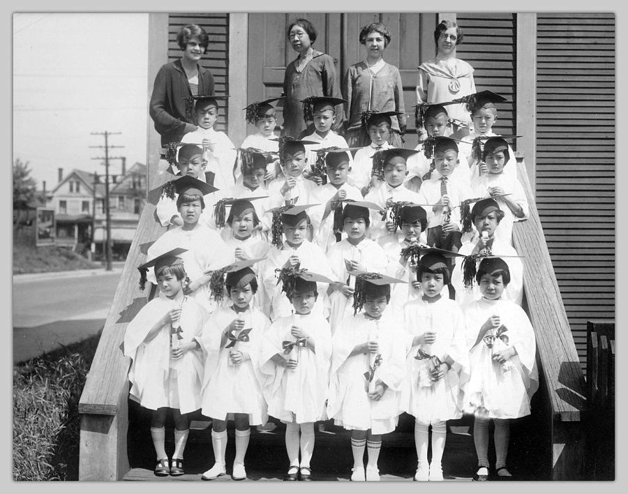 School Painting -  Strathcona Elementary School kindergarden class portrait Yucho Chow Studio 1920 by Celestial Images