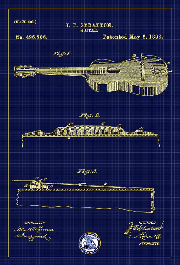 Stratton Guitar Patent Drawing Digital Art by Carlos Diaz