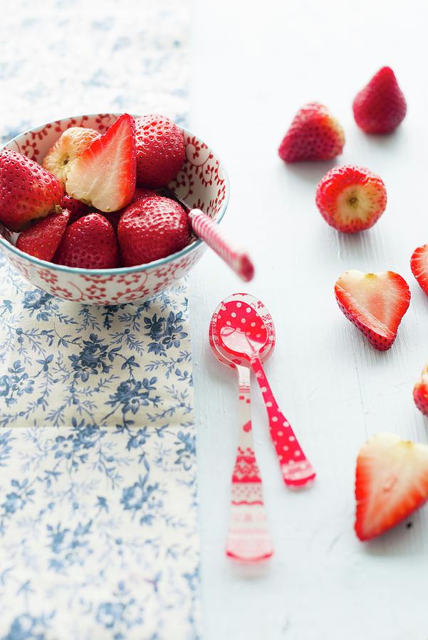 Strawberries In A Decorative Bowl Photograph by Au Petit Gout Photography Llc