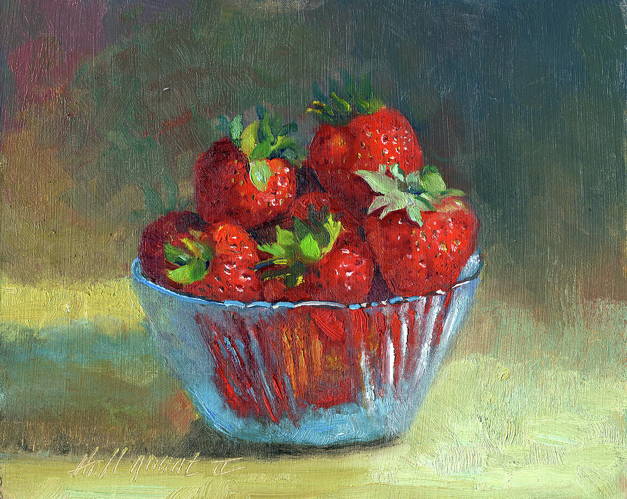 Still Life Painting - Strawberries In A Glass Bowl by Hall Groat Ii