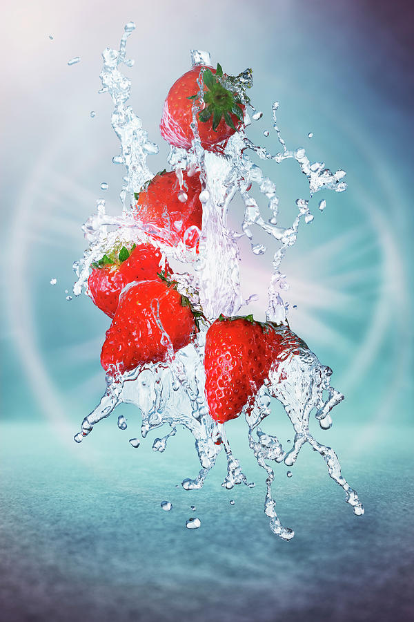Strawberries Making A Splash Photograph by Petr Gross