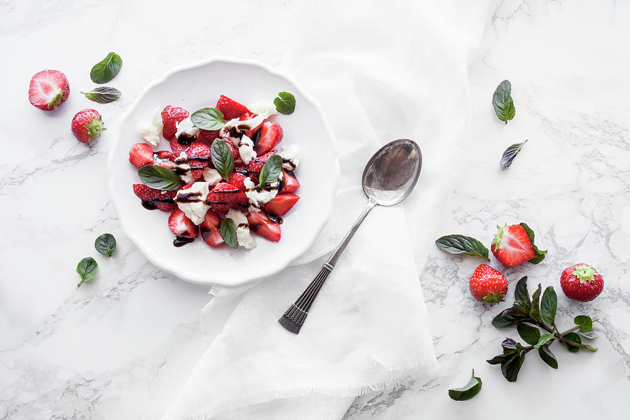 Strawberries With Mozzarella, Balsamico And Mint Photograph by Kati Finell