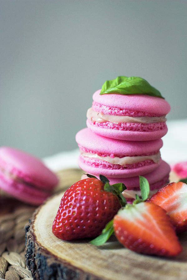 Strawberry And Basil Macaroons Photograph by Cau De Sucre